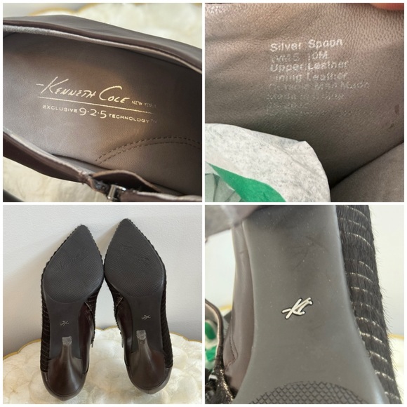 Kenneth Cole Brown Leather Faux Fur Stiletto Booties Sz 10 - Picture 12 of 16